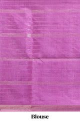 Multi color checked floral design tussar saree with contrast border and zari striped blouse