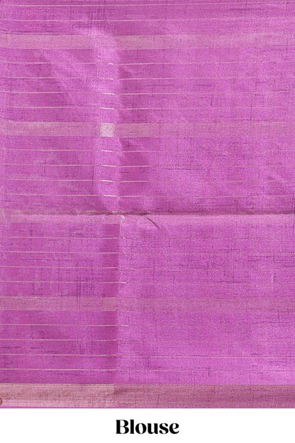 Multi color checked floral design tussar saree with contrast border and zari striped blouse
