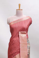 Maroon checked madhubani style tussar saree with contrast zari border and matching blouse