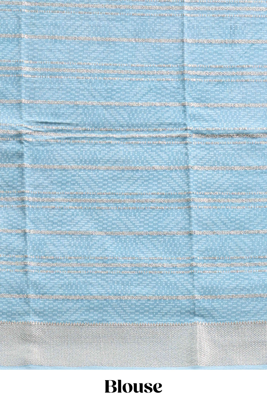 Baby pink geometric design tussar saree with contrast zari border and striped blouse