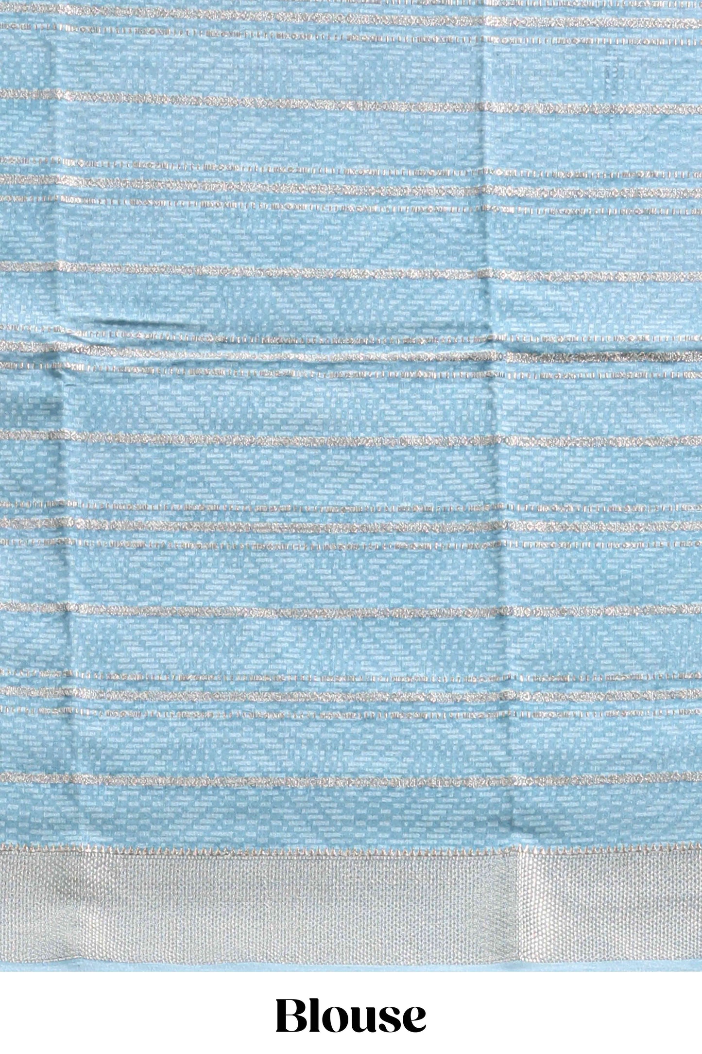 Baby pink geometric design tussar saree with contrast zari border and striped blouse