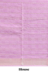 Blue geometric design tussar saree with contrast zari border and striped blouse