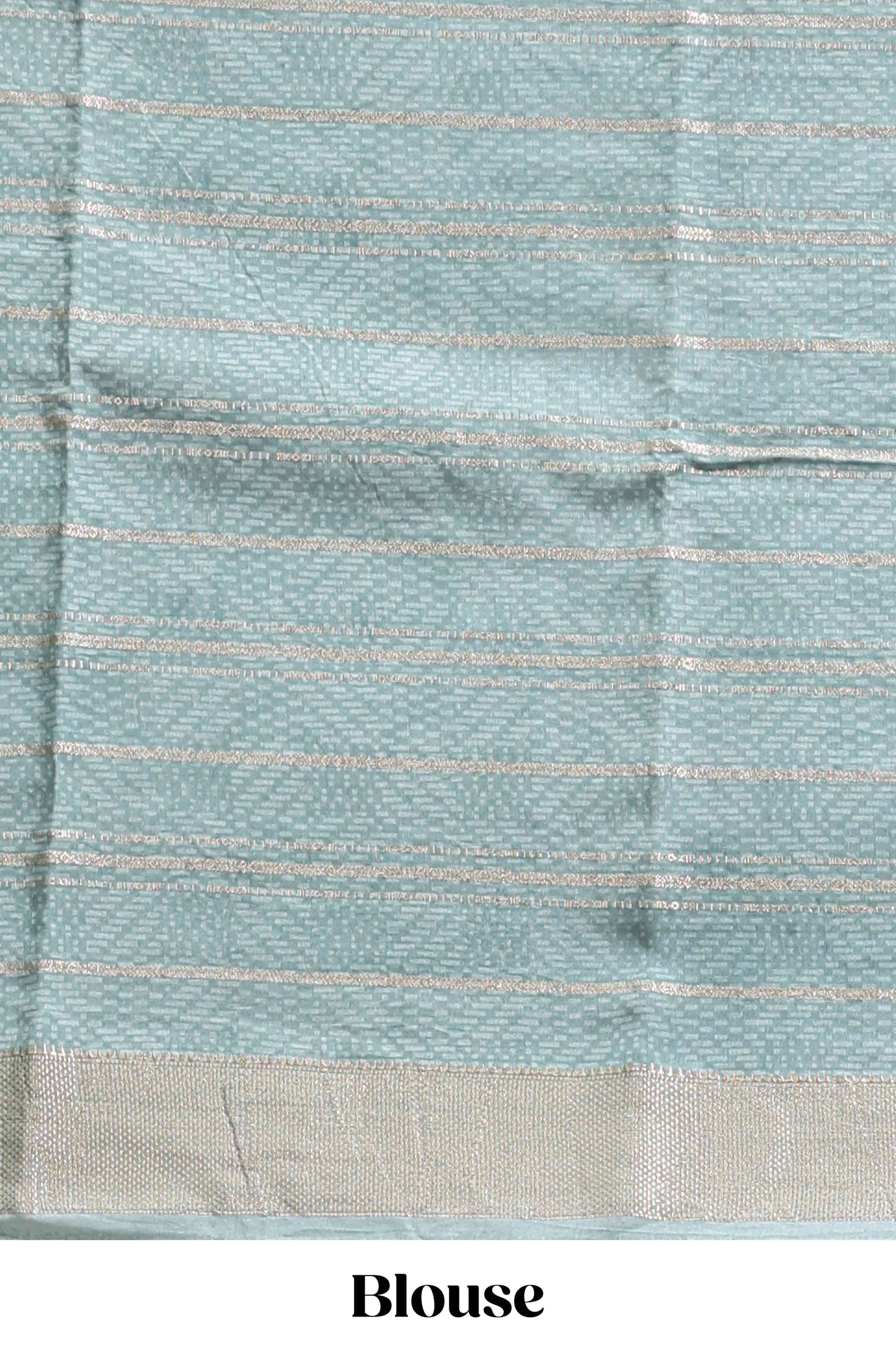 Peach geometric design tussar saree with contrast zari border and striped blouse