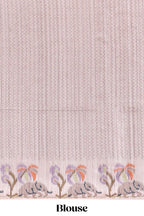 Beaver brown checked tussar saree with contrast ikkat style elephant and floral print border and printed pallu