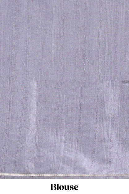Grey checked tussar saree with contrast traditional elephant border and matching blouse