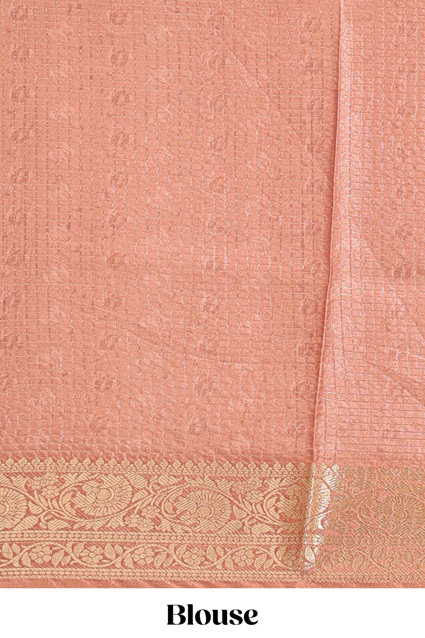Cream & brown dual shade checked peacock & floral design tussar saree with self zari border and matching blouse
