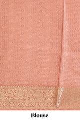 Cream & brown dual shade checked peacock & floral design tussar saree with self zari border and matching blouse