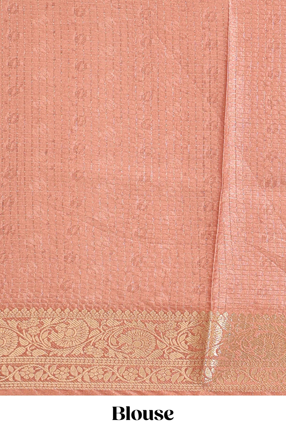 Cream & brown dual shade checked peacock & floral design tussar saree with self zari border and matching blouse