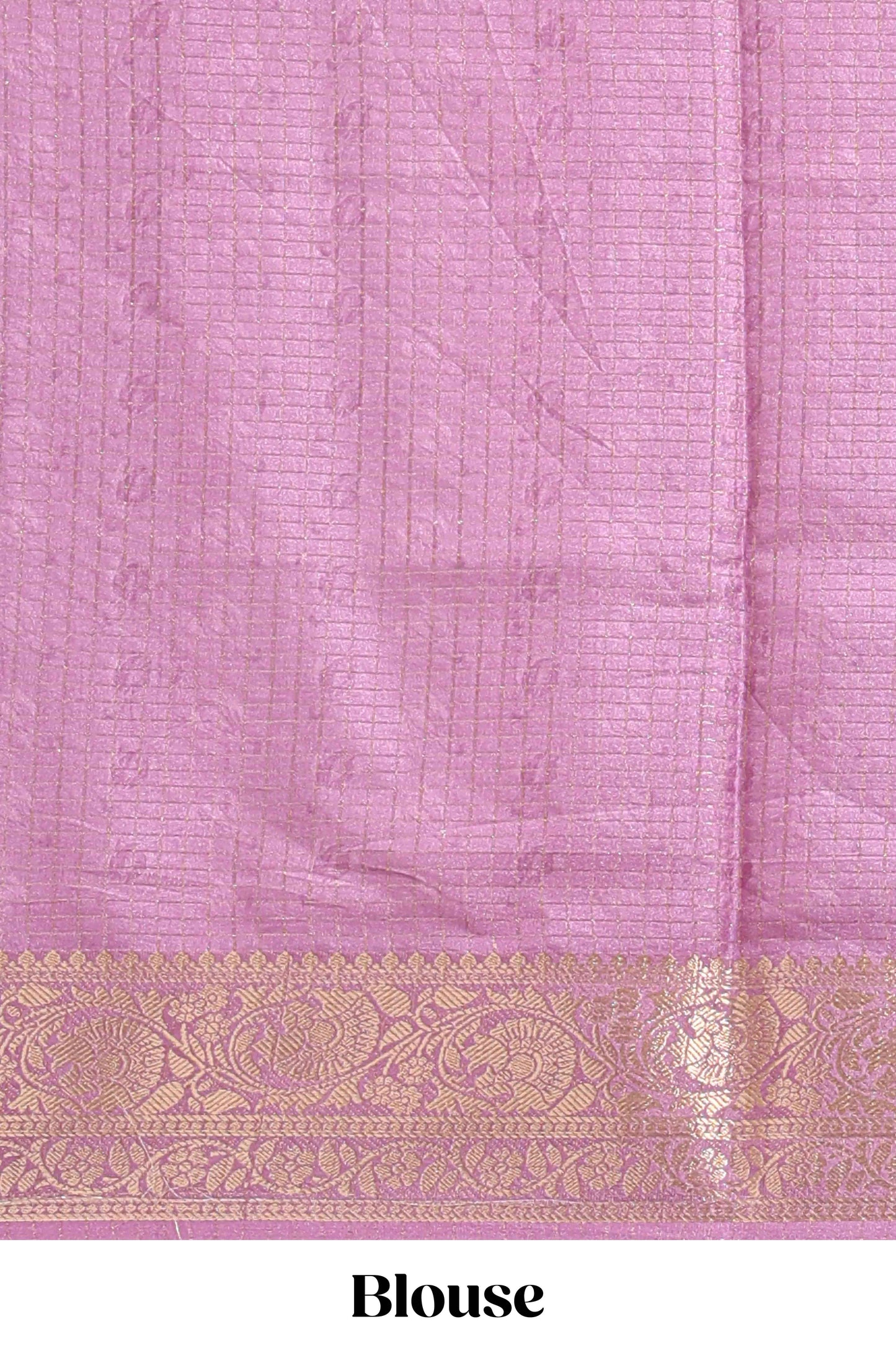 Cream & pink dual shade checked peacock & floral design tussar saree with self zari border and matching blouse