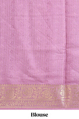 Cream & pink dual shade checked peacock & floral design tussar saree with self zari border and matching blouse