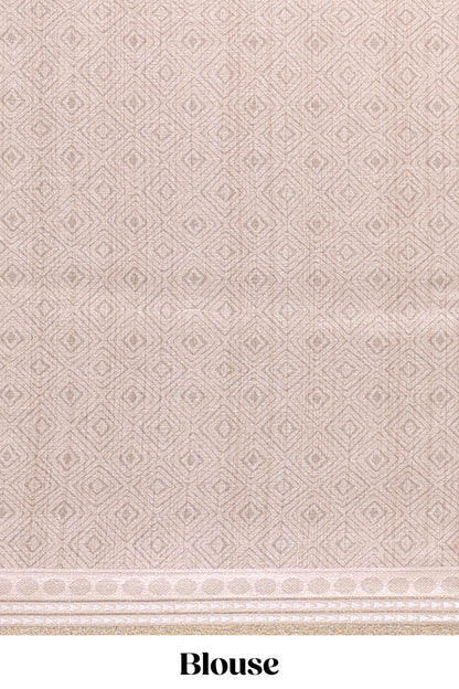 Beige geometric design tussar saree with self border and matching blouse