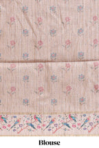 Pink striped tussar saree with contrast birds & floral design border and floral printed blouse