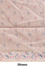 Peach striped tussar saree with contrast birds & floral design border and floral printed blouse