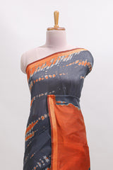Grey shibori design tussar saree with contrast zari border and blouse