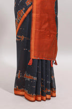 Grey shibori design tussar saree with contrast zari border and blouse