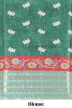 Mustard floral design kalamkari style tussar saree with contrast border and printed pallu