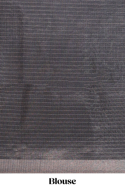 Black checked tussar saree with self zari border and matching striped blouse