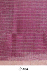 Magenta checked tussar saree with self zari border and matching striped blouse