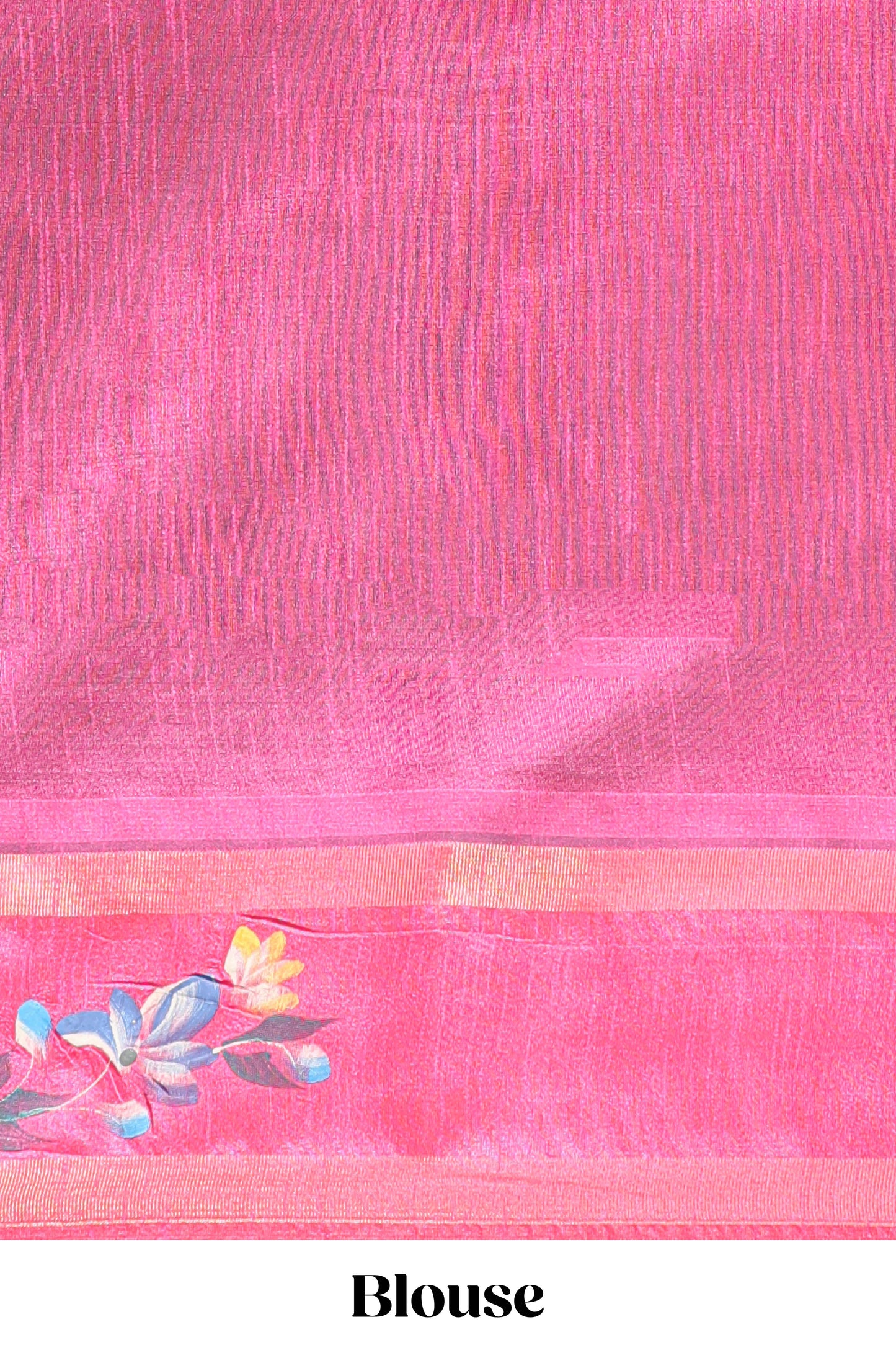 Dark grey zari design tussar saree with contrast floral print border and blouse