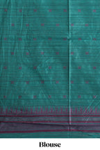 Purple plain semi tussar saree with contrast geometric border and motifs blouse