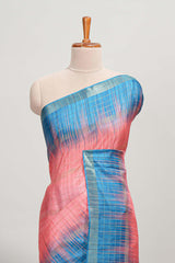 Pink checked semi tussar saree with contrast border and striped blouse