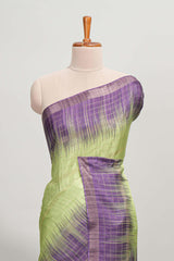 Green checked semi tussar saree with contrast border and striped blouse