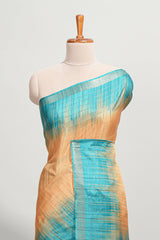 Orange checked semi tussar saree with contrast border and striped blouse