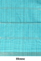 Orange checked semi tussar saree with contrast border and striped blouse
