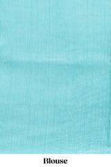 Borderless blue floral design semi tussar saree with self pallu and blouse