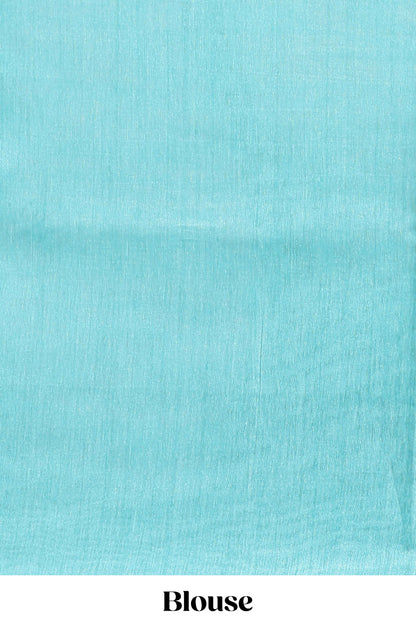 Borderless blue floral design semi tussar saree with self pallu and blouse