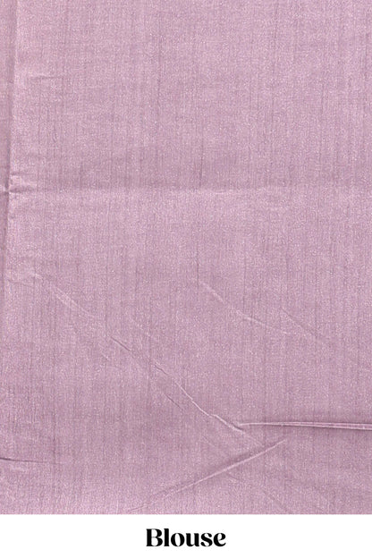 Borderless mauve floral design semi tussar saree with self pallu and blouse