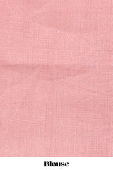Borderless pink peacock feather design semi tussar saree with self pallu and matching blouse