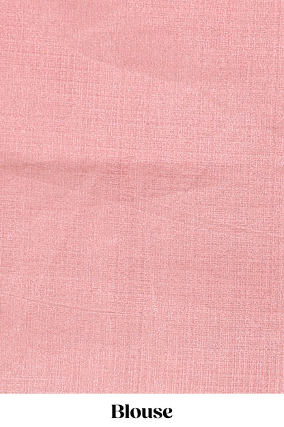 Borderless pink peacock feather design semi tussar saree with self pallu and matching blouse