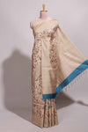 Sandal floral design semi tussar saree with self border and contrast floral printed blouse