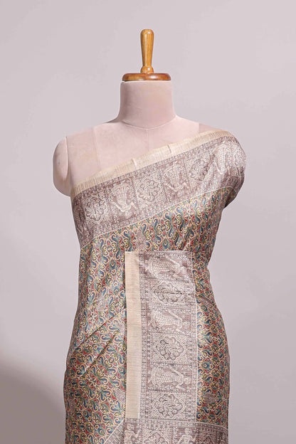Multi color all over floral design semi tussar saree with contrast border and floral printed blouse