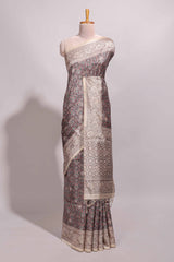 Multi color all over floral design semi tussar saree with contrast border and floral printed blouse