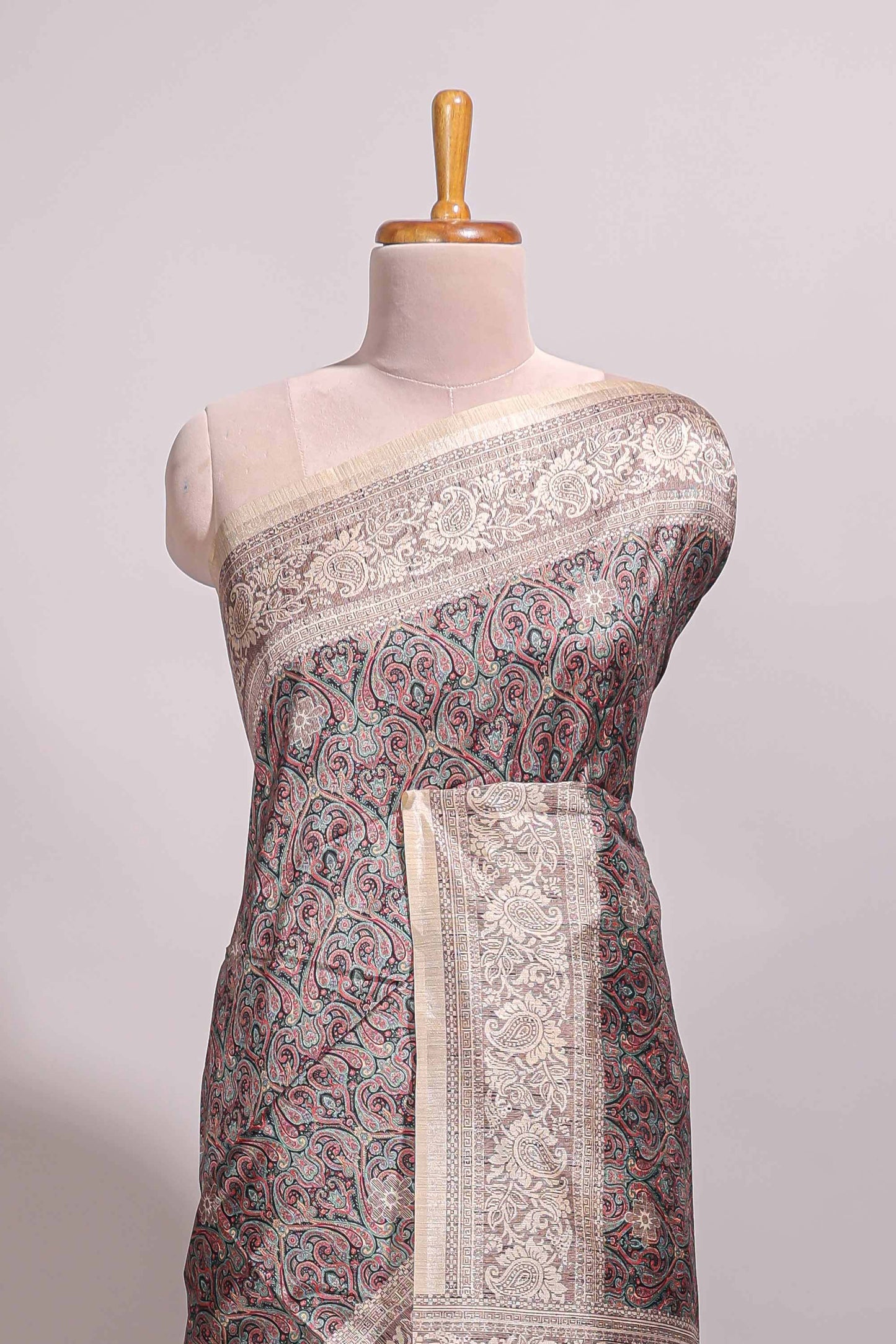 Multi color all over floral design semi tussar saree with contrast border and floral printed blouse