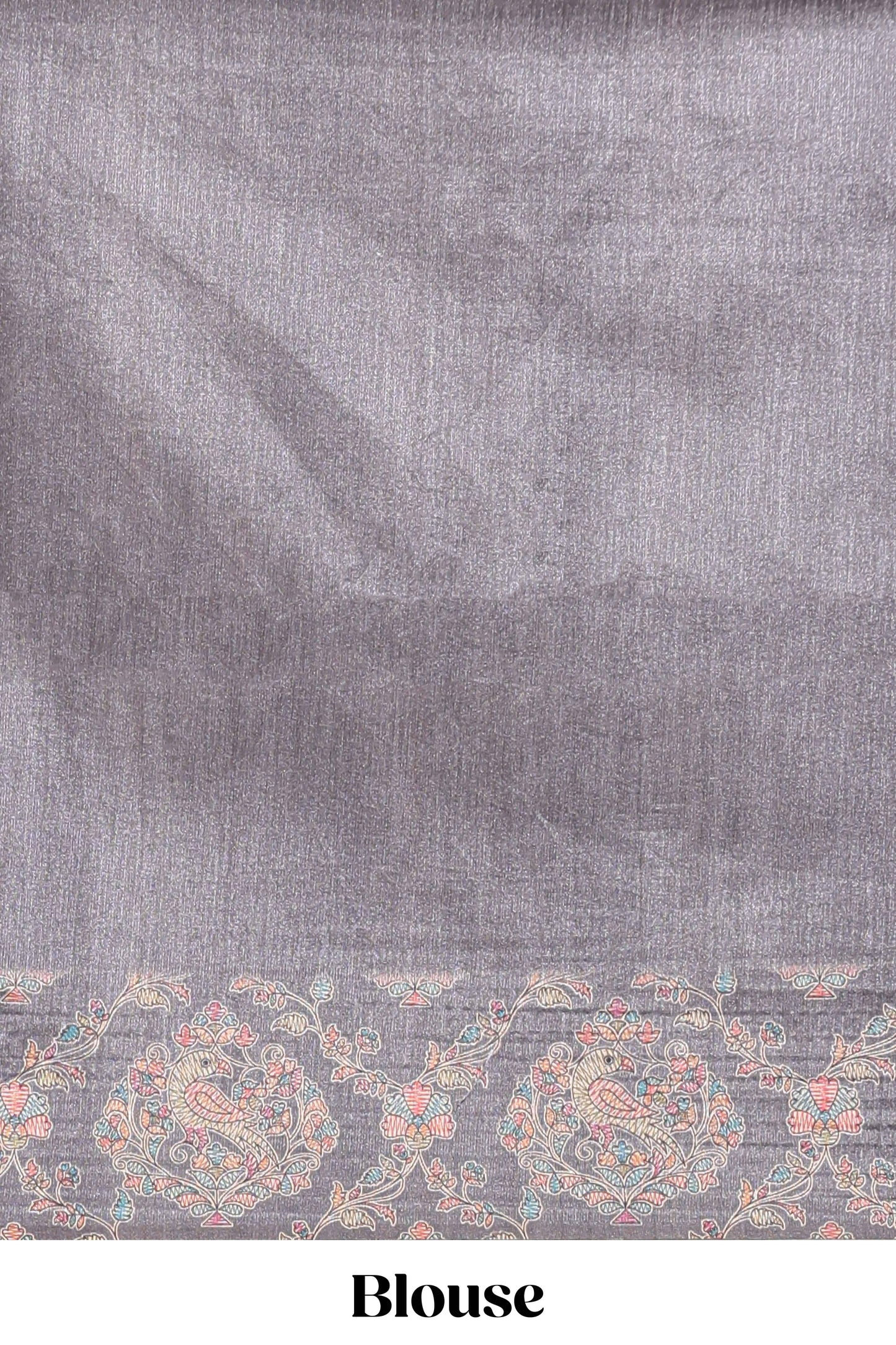 Sandal floral vines design semi tussar saree with self border and contrast printed blouse