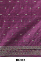 Borderless peacock blue floral design semi tussar saree with contrast pallu and blouse