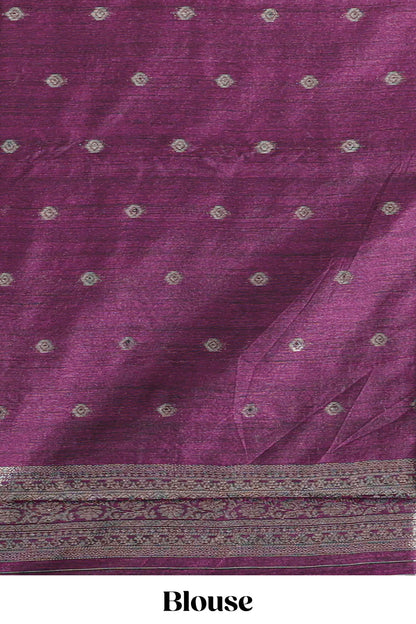 Borderless peacock blue floral design semi tussar saree with contrast pallu and blouse