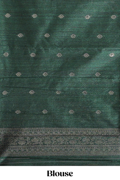 Borderless mustard floral design semi tussar saree with contrast pallu and blouse