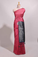 Borderless pink floral design semi tussar saree with contrast pallu and blouse