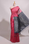 Borderless pink floral design semi tussar saree with contrast pallu and blouse