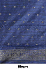 Borderless peacock green floral design semi tussar saree with contrast pallu and blouse