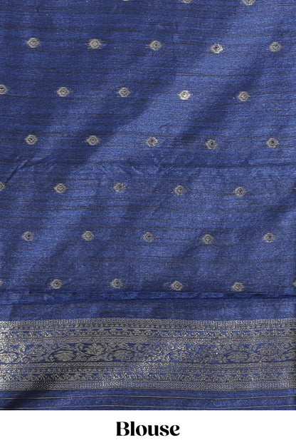 Borderless peacock green floral design semi tussar saree with contrast pallu and blouse