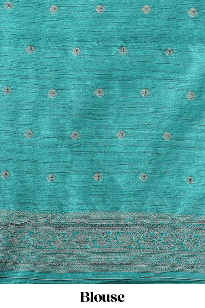 Borderless purple floral design semi tussar saree with contrast pallu and blouse