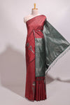 Borderless maroon floral design semi tussar saree with contrast pallu and blouse