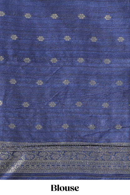 Borderless pink floral design semi tussar saree with contrast pallu and blouse