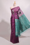 Borderless purple floral design semi tussar saree with contrast pallu and blouse