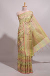 Multi color geometric design semi tussar saree with self border and printed blouse